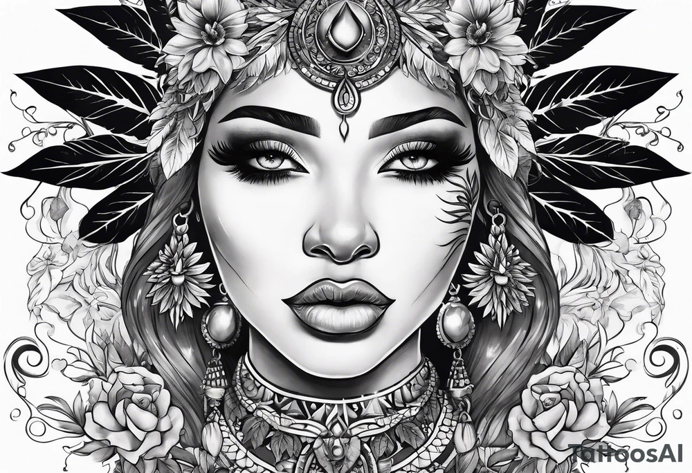 Black Goddess of marijuana tattoo idea
