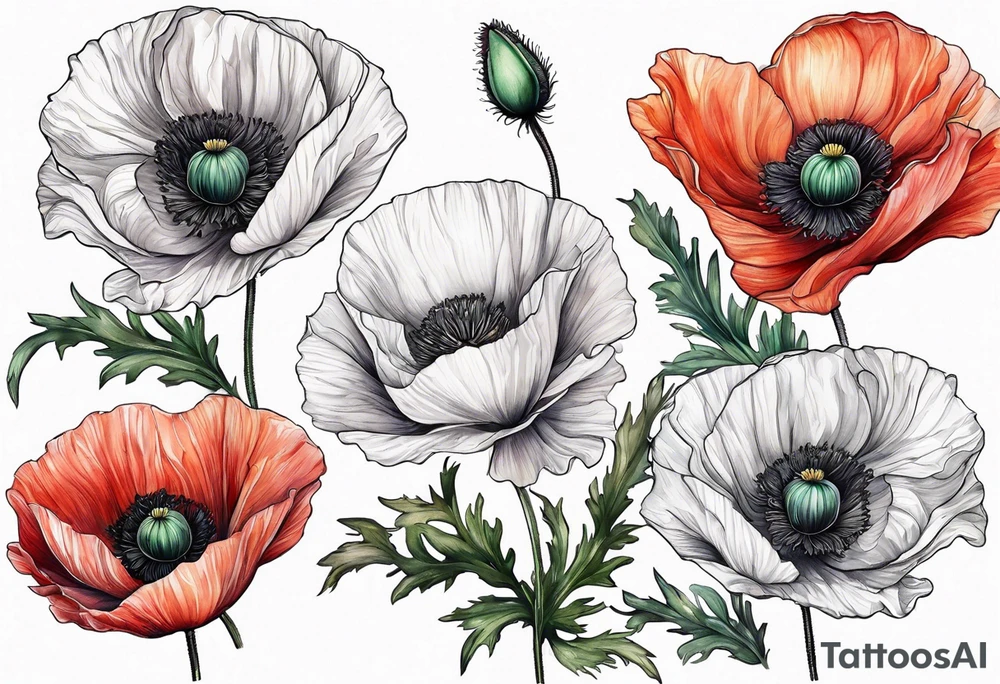 Long poppy flower no outline tattoo idea