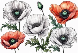 Long poppy flower no outline tattoo idea