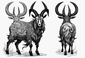 Evil Satanic goat with horns  (full body) in a forest tattoo idea