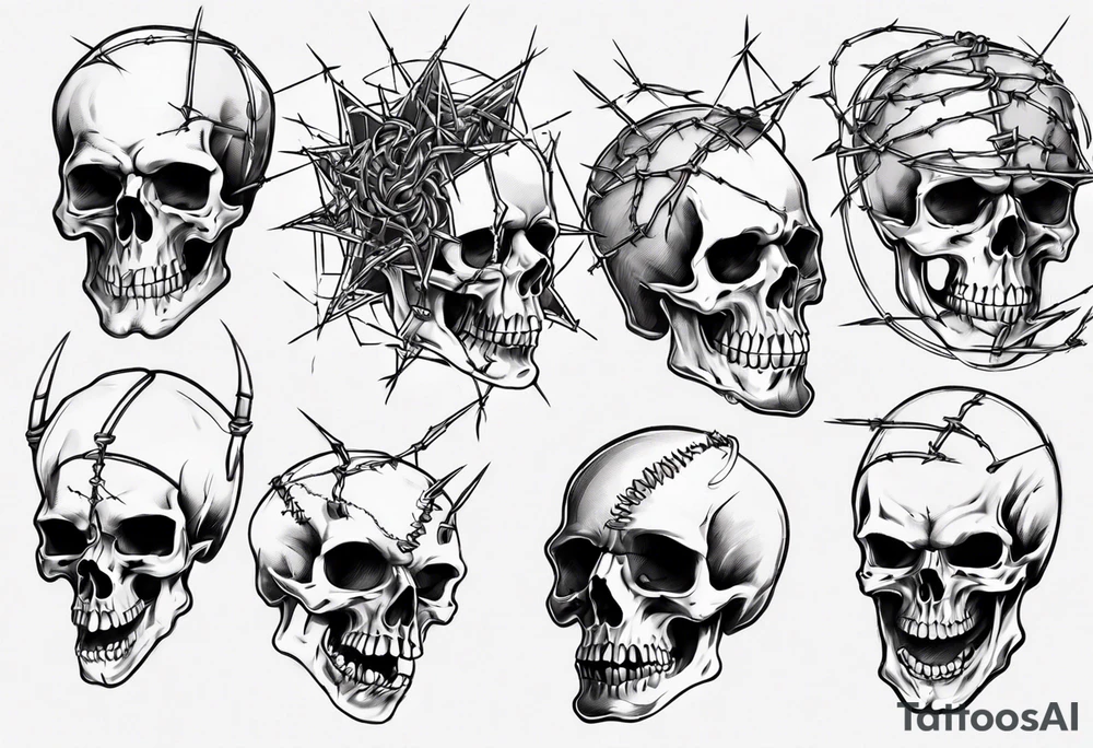Barbed wired around skull tattoo idea