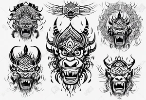 Not that angry Hindu monster with connecting lines going out of it tattoo idea