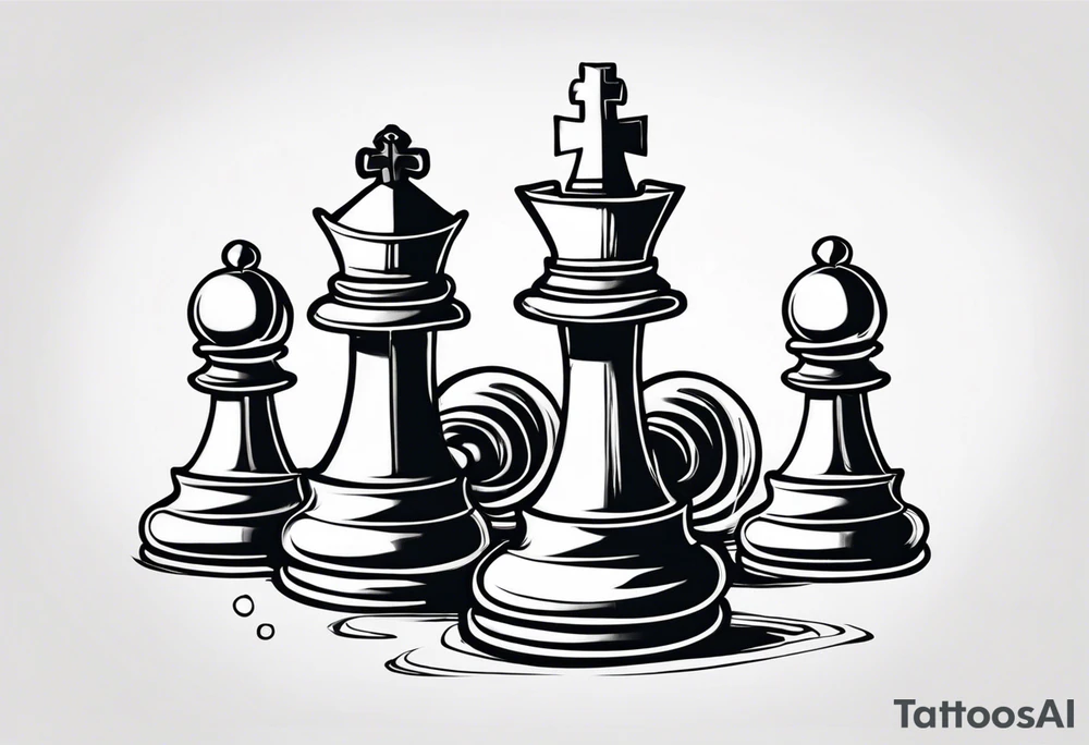 chess queen piece with two pawns on her side spiritual style tattoo idea