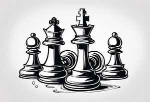 chess queen piece with two pawns on her side spiritual style tattoo idea