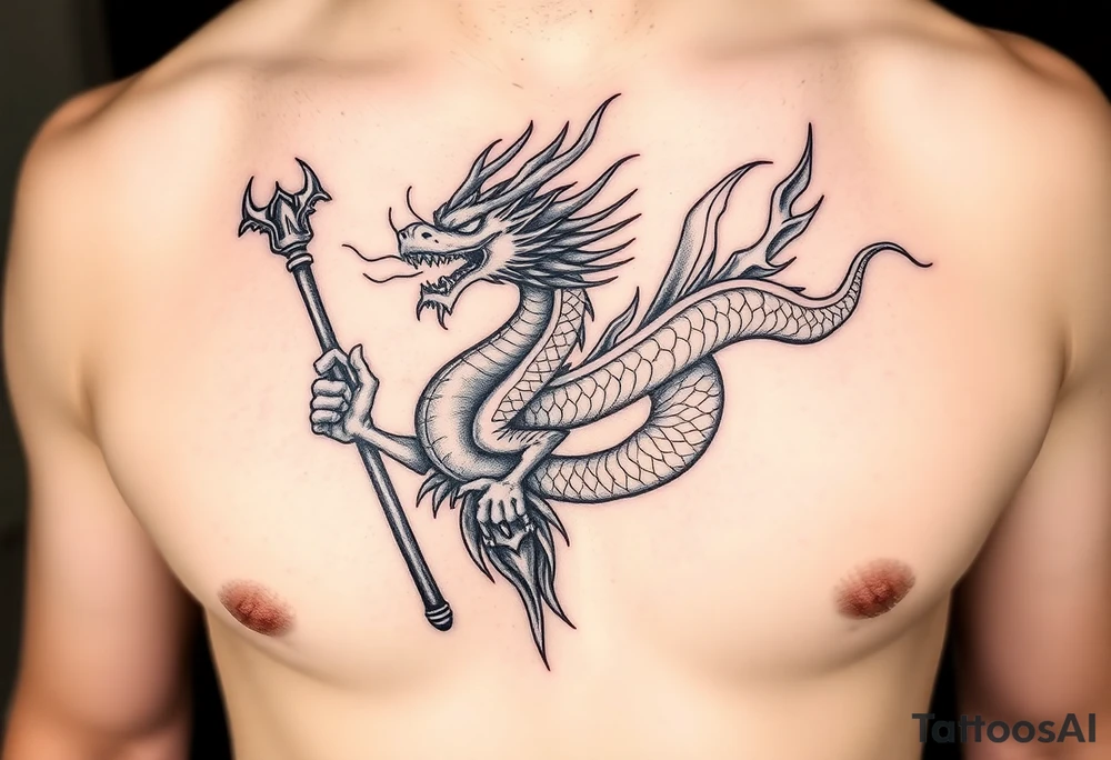 Flow dragon staff fire on the chest tattoo idea