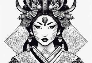 geisha wearing oni mask tattoo idea