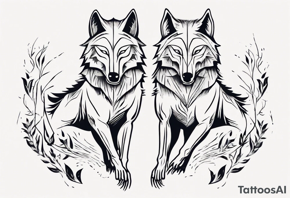 two wolves with their mouths closed and dancing on their hind legs. tattoo idea two wolves with their mouths closed and dancing on their hind legs. tattoo idea