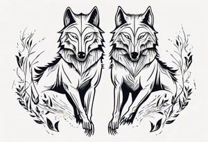 two wolves with their mouths closed and dancing on their hind legs. tattoo idea