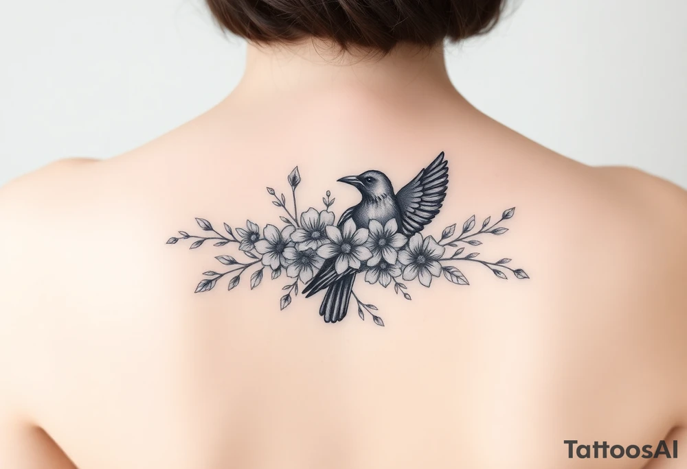 crows with flowers tattoo idea