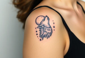 Wolf howling moon stars dove tattoo idea