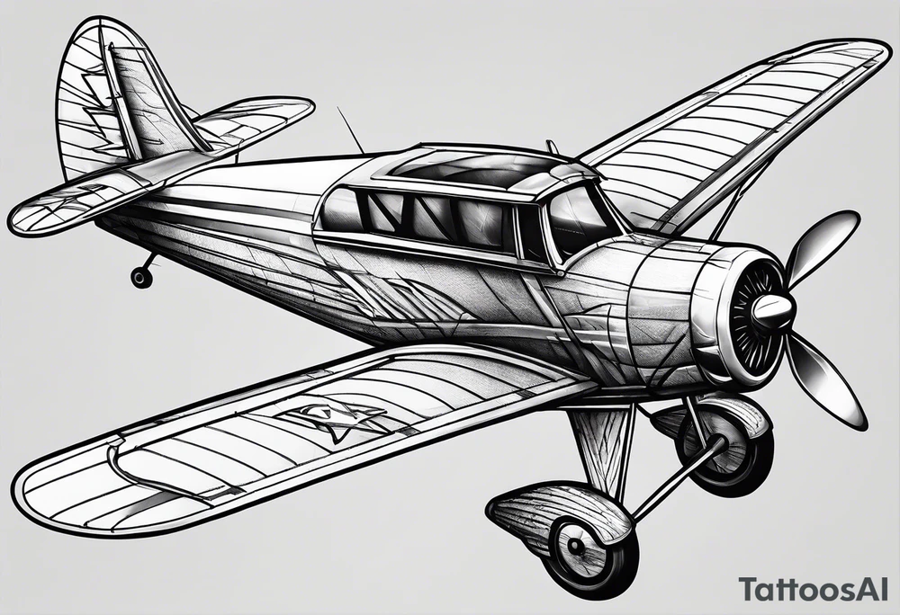 sketch of adventure plane in perspective from the bottom tattoo idea