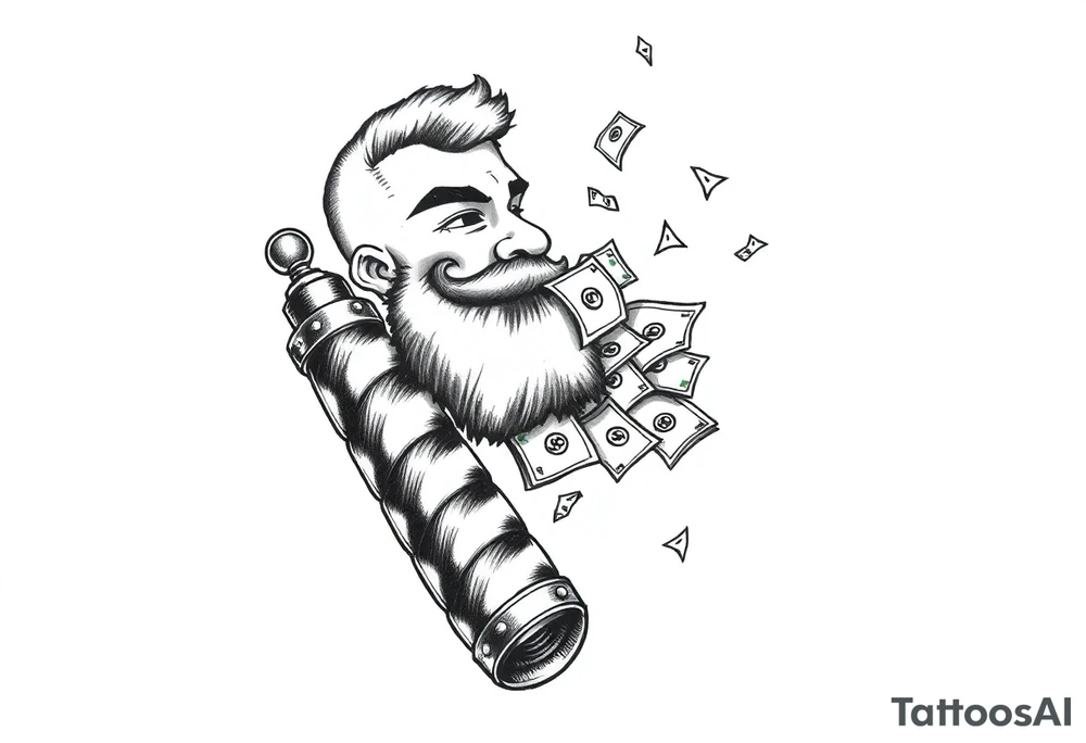 Barber sign with raining money tattoo idea