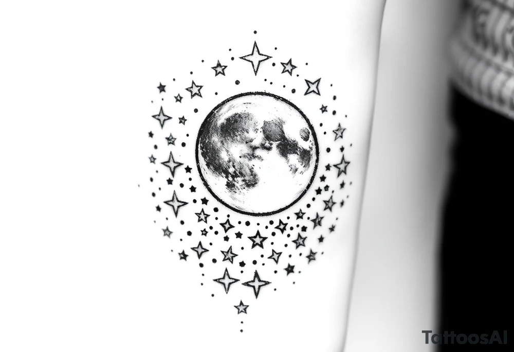 1x10^23 surrounded by cascade of stars and moon tattoo idea