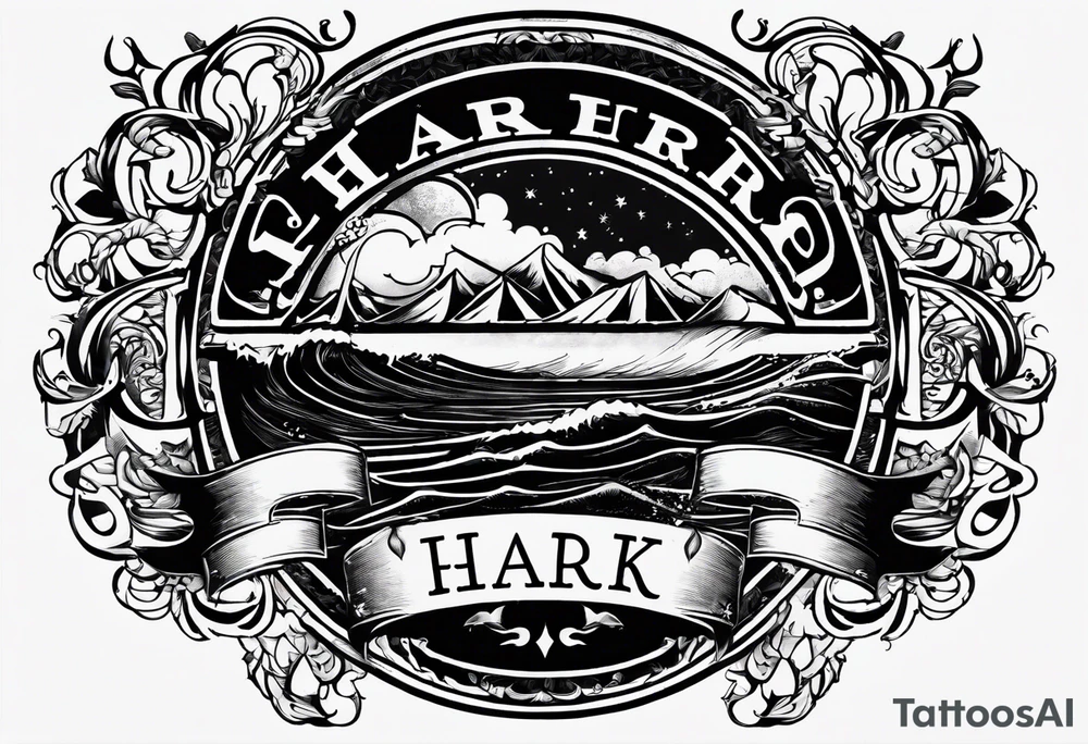 Vintage style tattoo with the word, "HARK" tattoo idea
