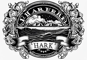 Vintage style tattoo with the word, "HARK" tattoo idea