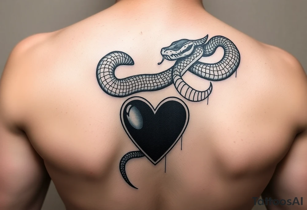 Can you give an example of a snake tattoo that wraps around the elbow and ends on the forearm on the ulnar side? With the words jealous, shame, and black heart subtly incorporated. tattoo idea