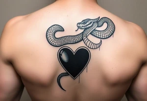 Can you give an example of a snake tattoo that wraps around the elbow and ends on the forearm on the ulnar side? With the words jealous, shame, and black heart subtly incorporated. tattoo idea