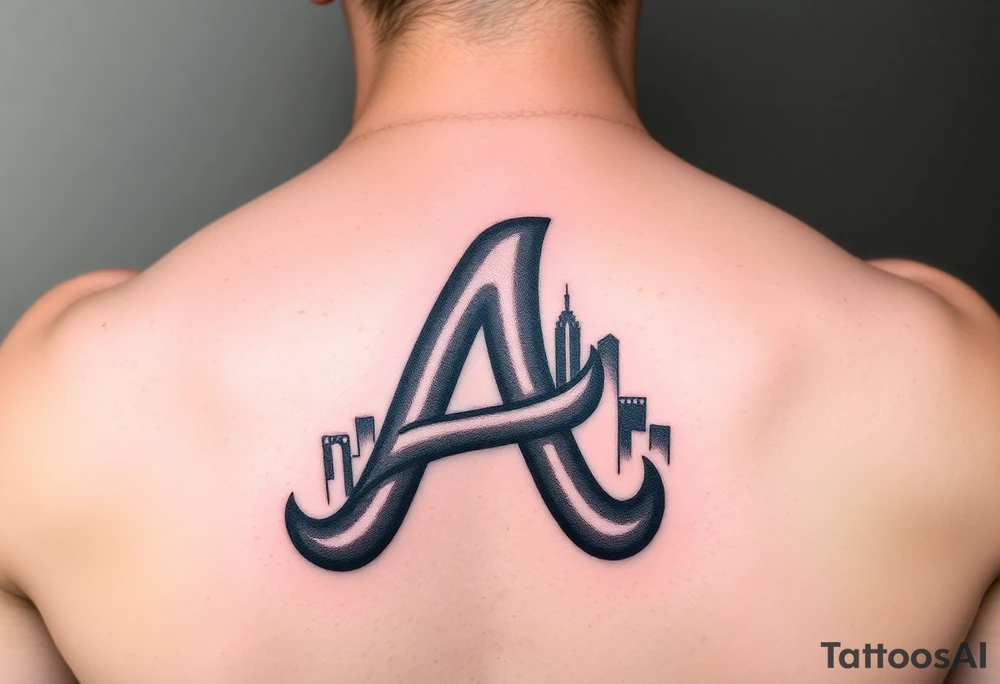 Atlanta Braves letter logo “A” overlapping a piece of the Atlanta skyline in the back. Small and jam packed tattoo idea