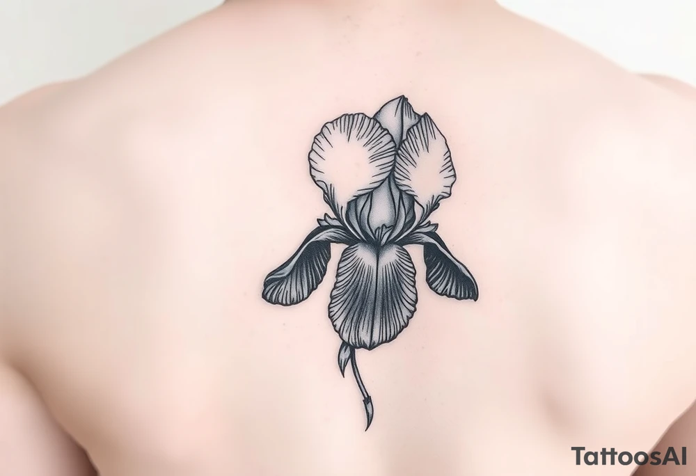 Single Iris painted in Van Gogh style. One petal falling and one upright. Integrating Kintsugi artform. tattoo idea