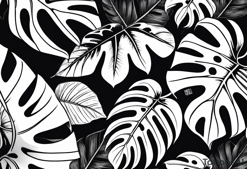 a group of monstera leaves tattoo idea