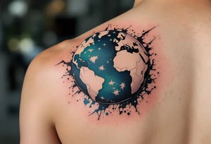 A stylized half-soccer ball, half-earth globe in blue, green, and black tones. tattoo idea