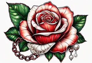 Red rose with a chain made of pearls and a seashell tattoo idea
