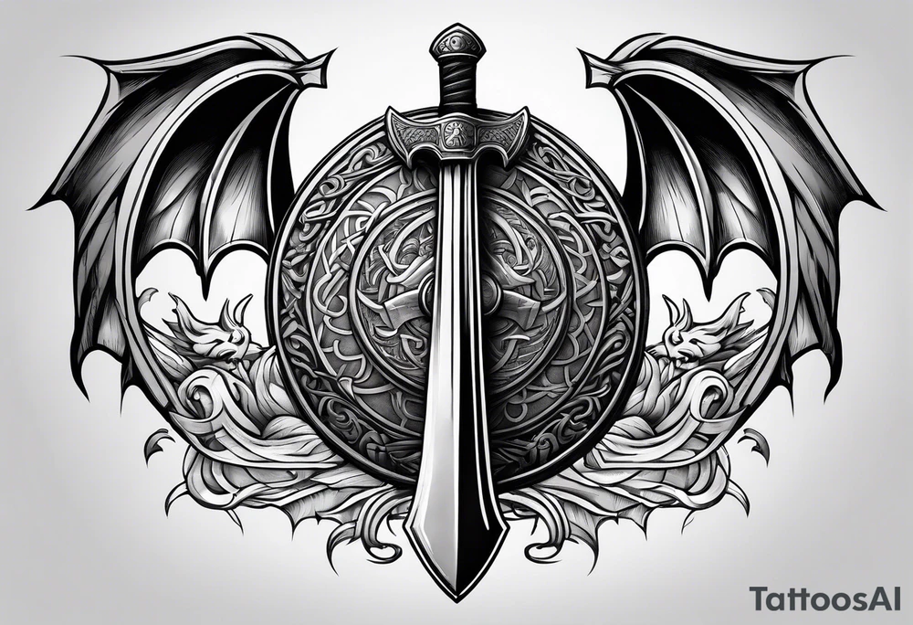 Valhalla sword shield dragon axe viking 
ship tattoo idea