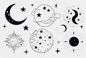 Night sky with moon and stars and constellations tattoo idea