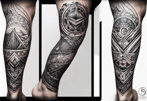 Sea full leg sleeve male geometric tattoo idea