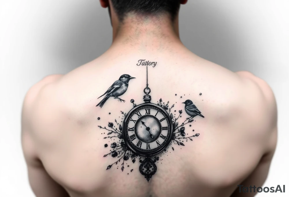 Water color and little black birds and a clock tattoo idea