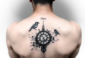 Water color and little black birds and a clock tattoo idea