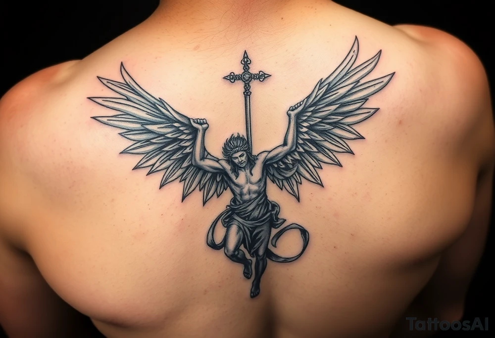 Fall of lucifer (Pride) painting into a sleeve with art from Greek mythology tattoo idea