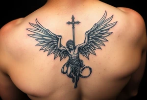 Fall of lucifer (Pride) painting into a sleeve with art from Greek mythology tattoo idea
