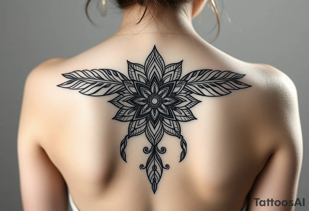 spiritual feathers ornamental mandala shaman tattoo idea