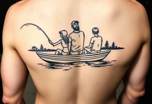 Dad fishing with 
1girl and 2 sons
With lake boat tattoo idea