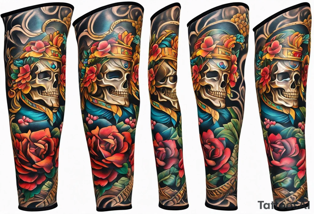 Arm sleeve inspired by Mexican American imagery tattoo idea