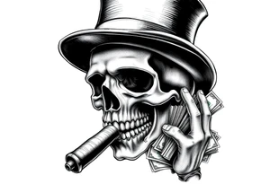 skull with mustache,a big cigar in his mouth,a top-hat on his head and alot of money in a hand. tattoo idea