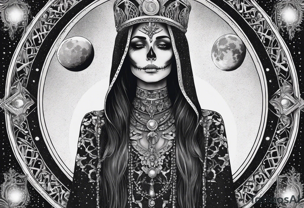 High priestess skeleton moon tarot card tattoo idea