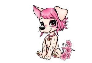 goth hot puppy girl with big boobs and pink hair full human body tattoo idea