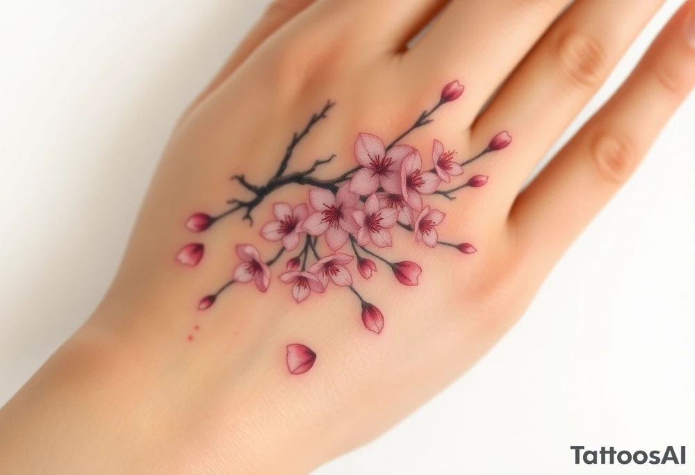 delicate cherry blossoms swirling in spring breeze with petals tattoo idea