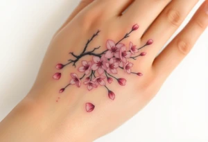 delicate cherry blossoms swirling in spring breeze with petals tattoo idea