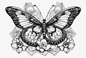 Butterflies with flowers & snake tattoo idea