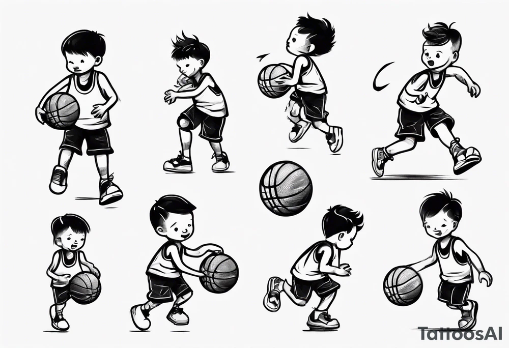 little kid playing basketball tattoo idea