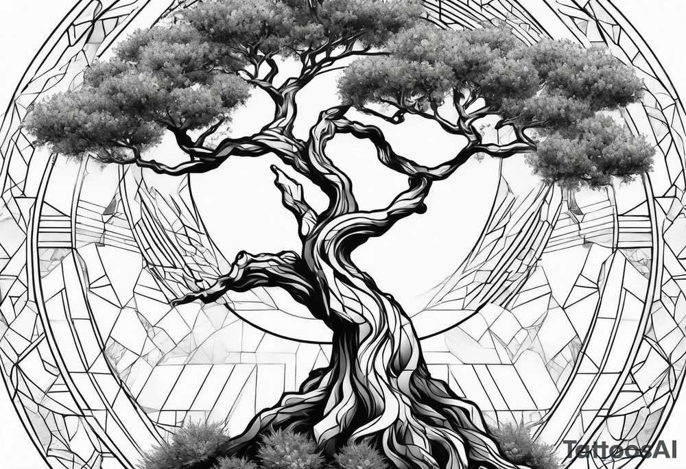 An olive tree in a a geometric universe tattoo idea