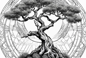 An olive tree in a a geometric universe tattoo idea