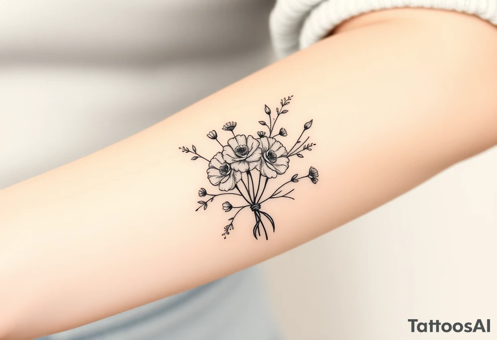 vintage bouquet of wild roses and meadow flowers with morning dew tattoo idea