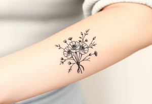 vintage bouquet of wild roses and meadow flowers with morning dew tattoo idea