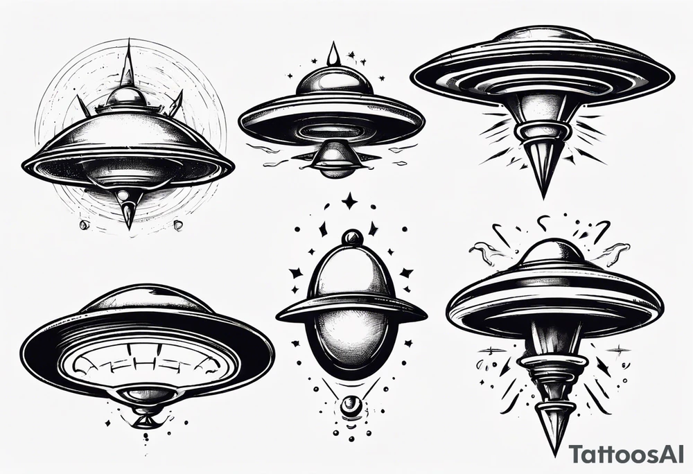 Sketch style flying saucer tattoo idea
