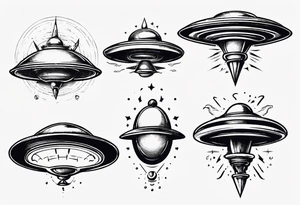 Sketch style flying saucer tattoo idea