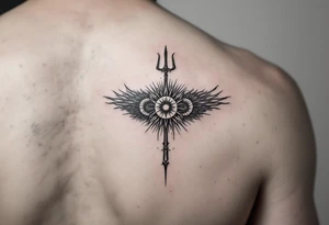trident with 3 suns tattoo idea